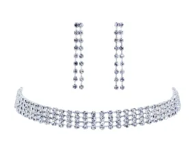 #12208 4 Row Rhinestone Choker and Earring Set