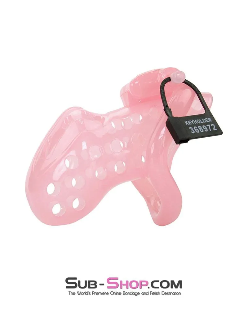 1432AR      Sissy Boy Toy Pink High Security Pin Tumbler Locking Cock Cage Chastity