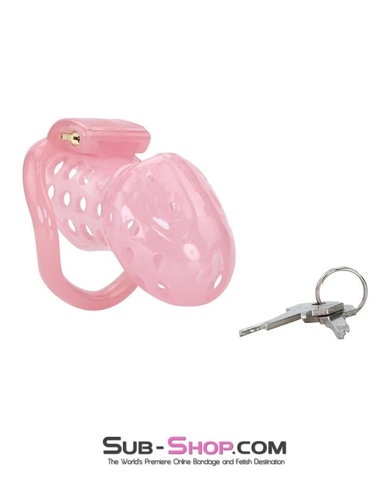1432AR      Sissy Boy Toy Pink High Security Pin Tumbler Locking Cock Cage Chastity