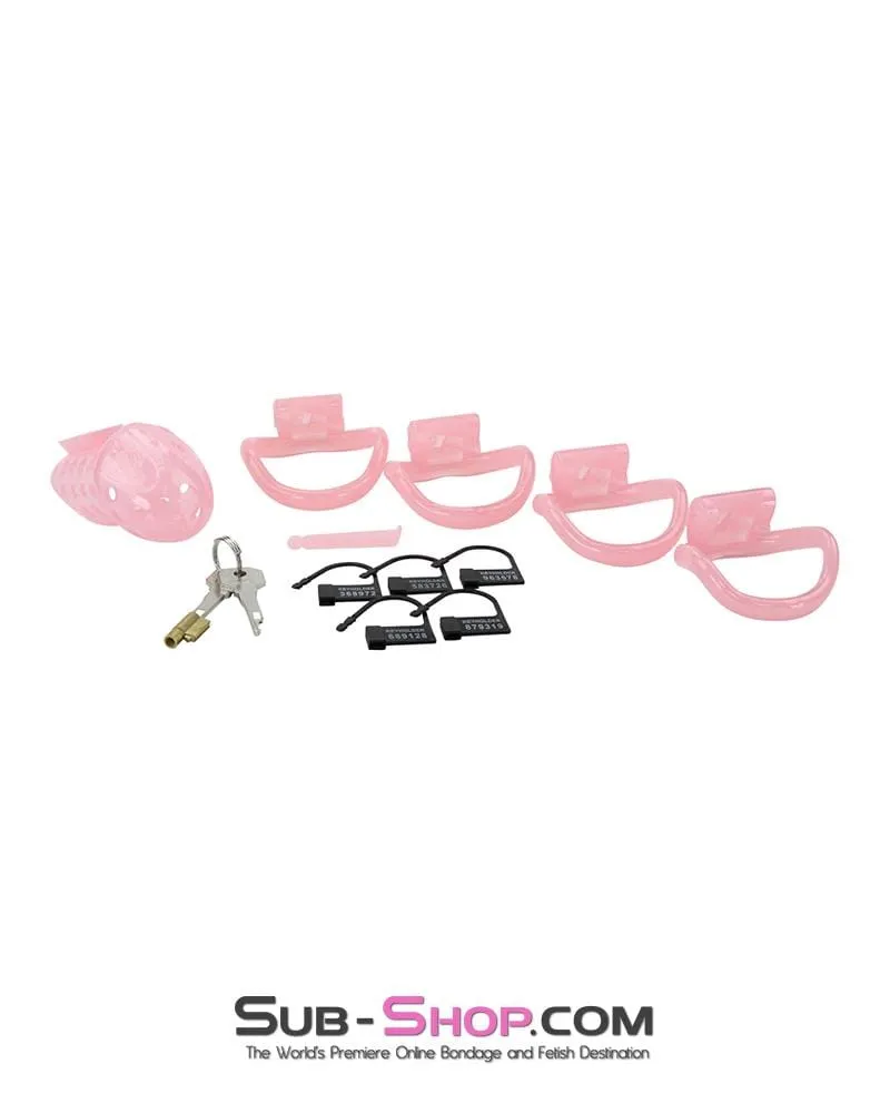 1432AR      Sissy Boy Toy Pink High Security Pin Tumbler Locking Cock Cage Chastity