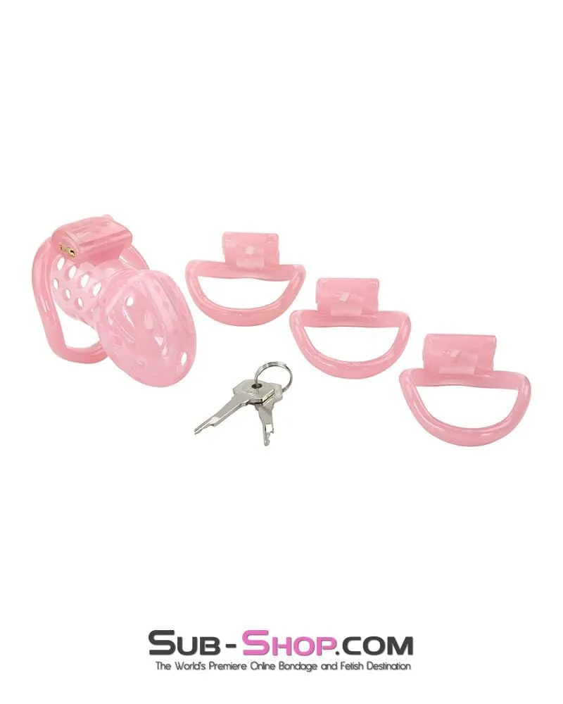 1432AR      Sissy Boy Toy Pink High Security Pin Tumbler Locking Cock Cage Chastity