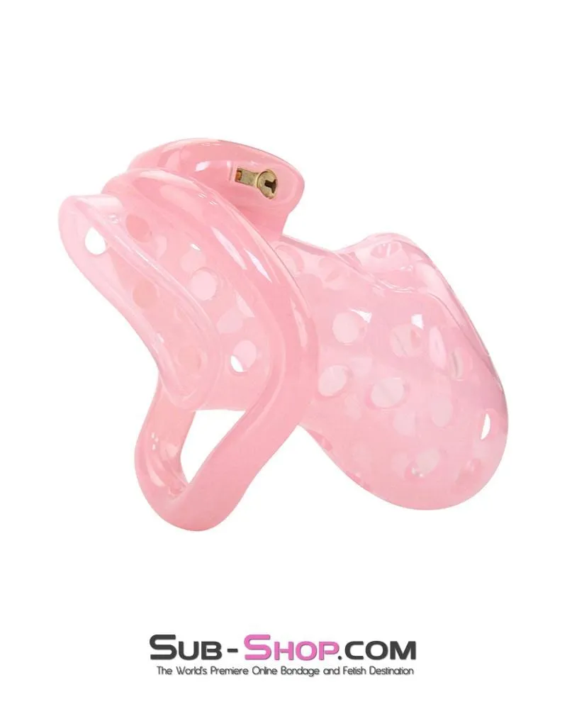 1432AR      Sissy Boy Toy Pink High Security Pin Tumbler Locking Cock Cage Chastity