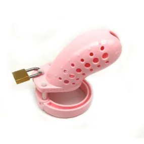 1637AR      Little Sissy Stockade Pink Cage Male Chastity Device