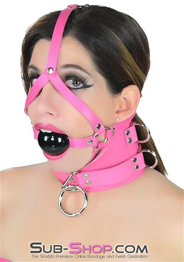 1659A      Controlled Hot Pink Leather Bondage Posture Collar