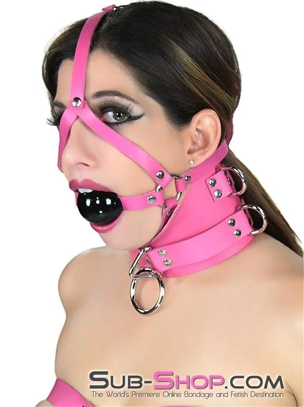 1659A      Controlled Hot Pink Leather Bondage Posture Collar