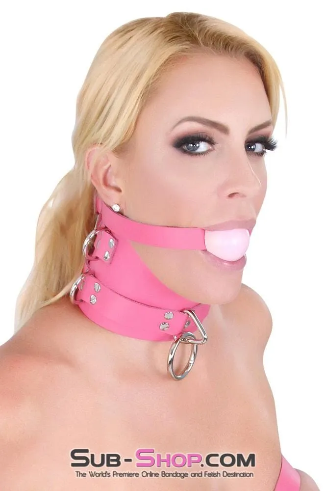 1659A      Controlled Hot Pink Leather Bondage Posture Collar