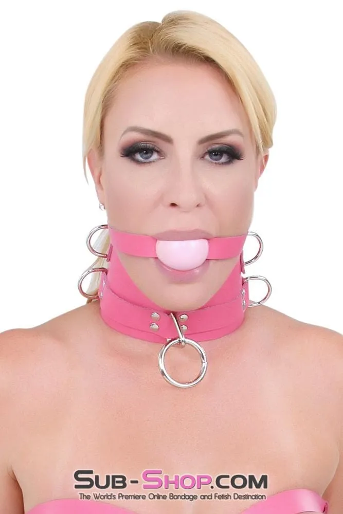 1659A      Controlled Hot Pink Leather Bondage Posture Collar