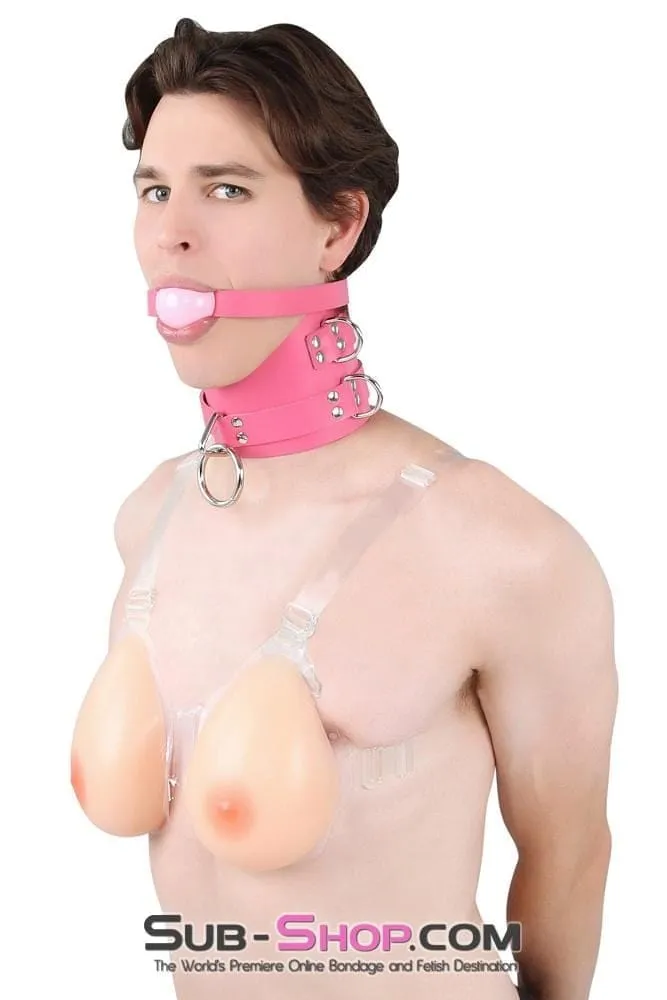 1659A-SIS      Controlled Sissy Boy Hot Pink Leather Female BDSM Bondage Accessory Posture Collar
