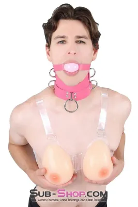1659A-SIS      Controlled Sissy Boy Hot Pink Leather Female BDSM Bondage Accessory Posture Collar