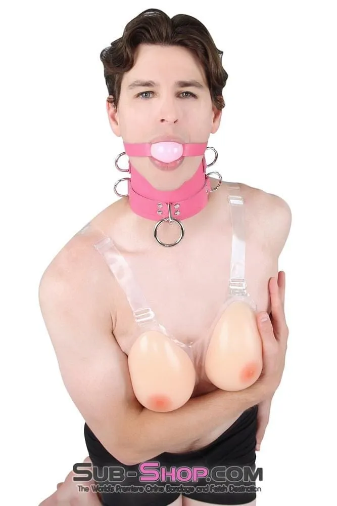 1659A-SIS      Controlled Sissy Boy Hot Pink Leather Female BDSM Bondage Accessory Posture Collar