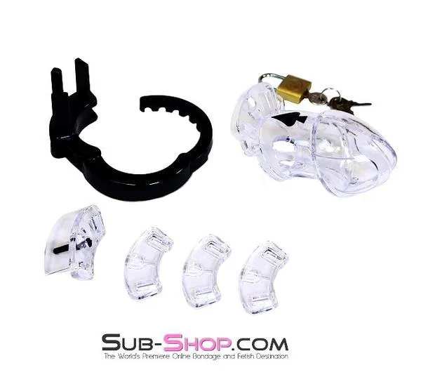 5779AE      Jacked Up Adjustable Clear Polycarbonate Locking Male Cock Cuff Chastity Device