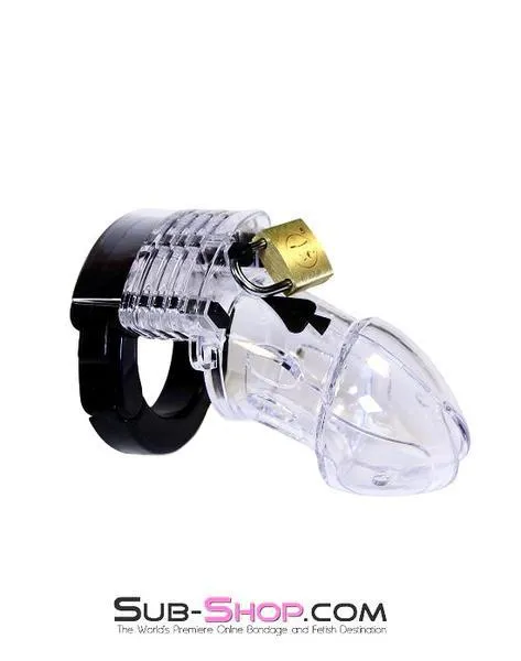 5779AE      Jacked Up Adjustable Clear Polycarbonate Locking Male Cock Cuff Chastity Device