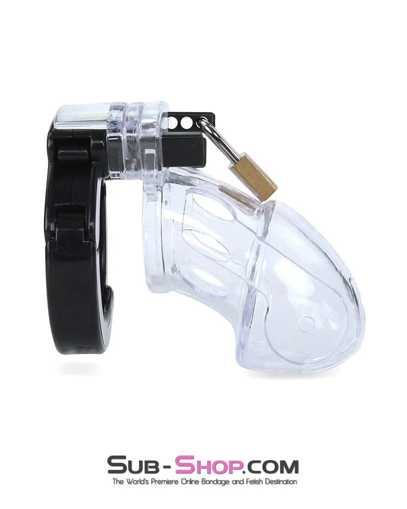 5779AE      Jacked Up Adjustable Clear Polycarbonate Locking Male Cock Cuff Chastity Device