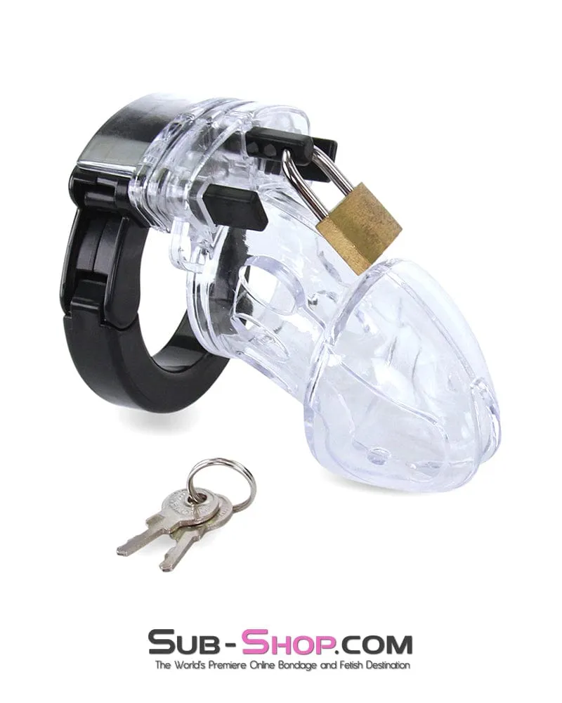 5779AE      Jacked Up Adjustable Clear Polycarbonate Locking Male Cock Cuff Chastity Device