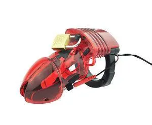 6935AR      Electro Sex Locking Red Cock Cage Chastity - MEGA Deal!