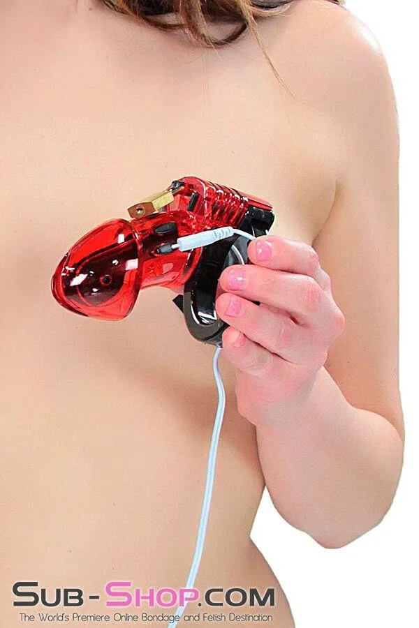 6935AR      Electro Sex Locking Red Cock Cage Chastity - MEGA Deal!