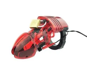 6935AR      Electro Sex Locking Red Cock Cage Chastity