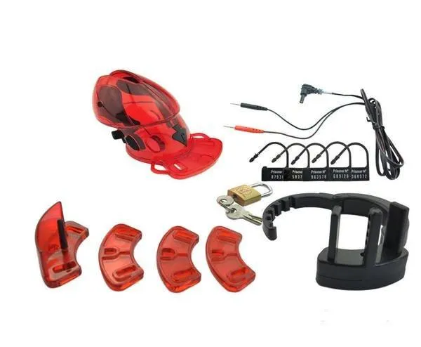 6935AR-SIS      Sissy Slut Training Electro Sex Locking Red Cock Cage Chastity Device