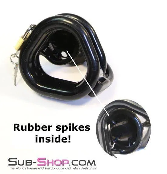 7325AR      Birdlocked Style Black Spiked Soft Silicone Locking Cock Chastity & Ball Spreader