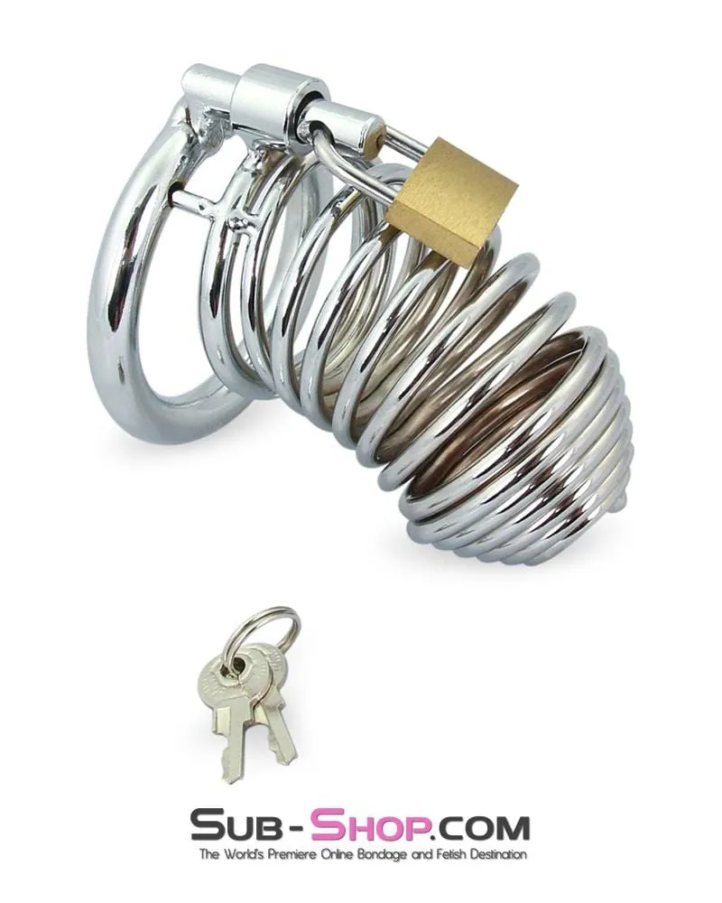 7902M-SIS      Curved Spiral Steel Chastity Sissy Tease and Torment Cock Cage