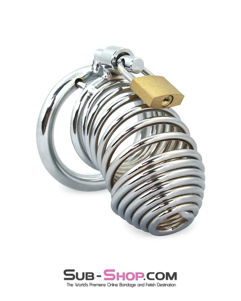 7902M-SIS      Curved Spiral Steel Chastity Sissy Tease and Torment Cock Cage