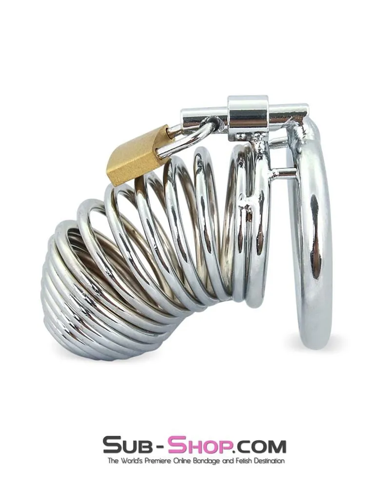 7902M-SIS      Curved Spiral Steel Chastity Sissy Tease and Torment Cock Cage