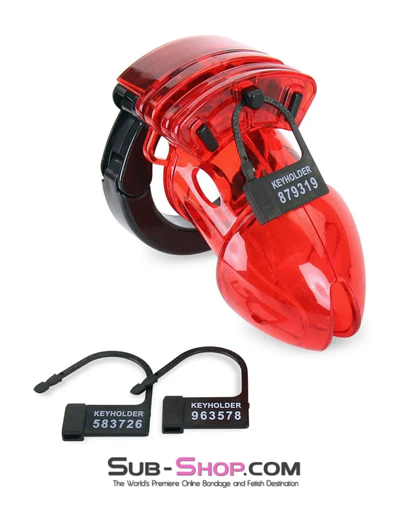8911AX      Red Jacked Adjustable Locking Male Cock Cuff Chastity Device