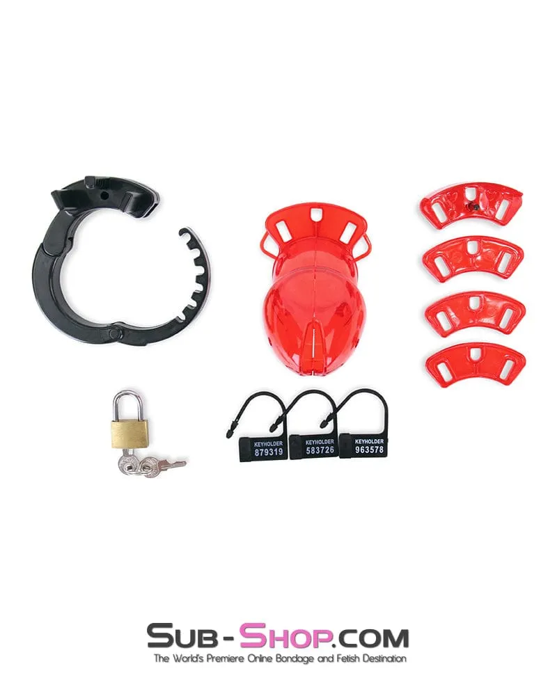 8911AX      Red Jacked Adjustable Locking Male Cock Cuff Chastity Device