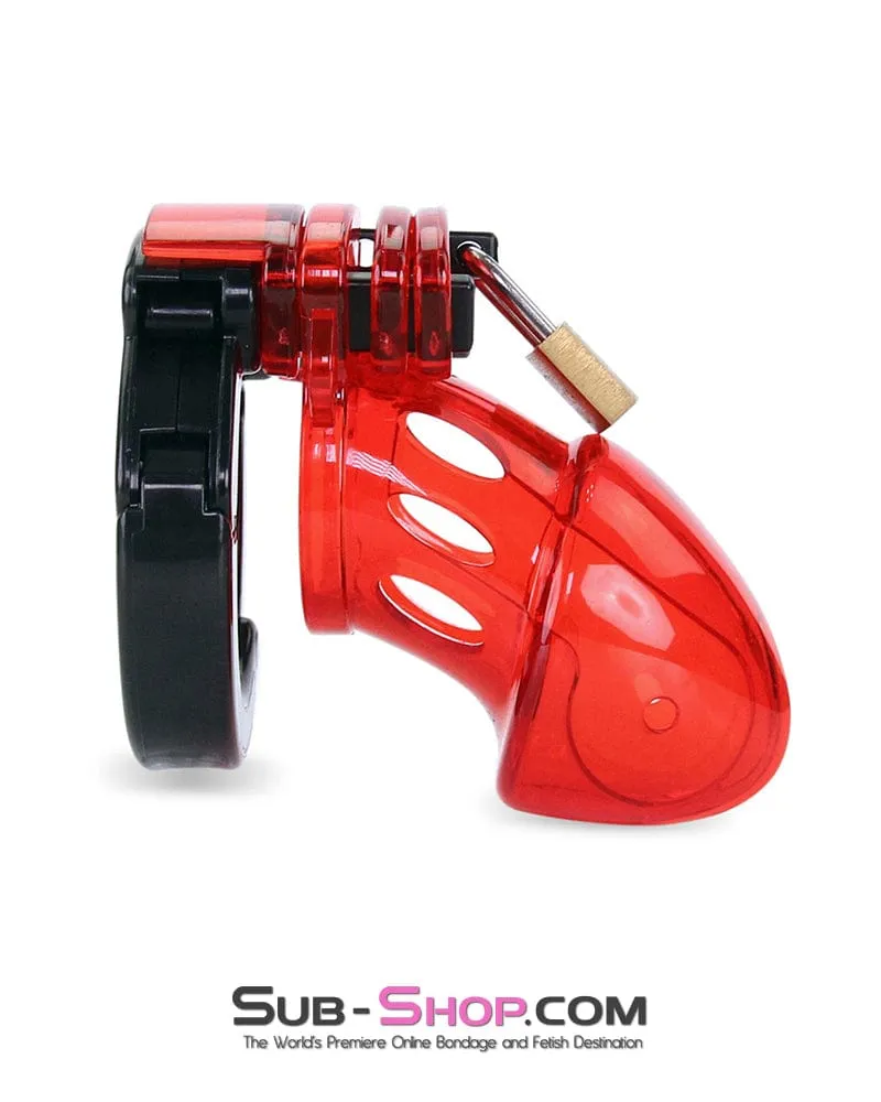 8911AX      Red Jacked Adjustable Locking Male Cock Cuff Chastity Device