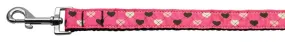 Argyle Hearts Nylon Ribbon Leash Bright Pink 1 inch wide 4ft Long