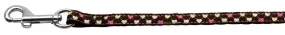 Argyle Hearts Nylon Ribbon Leash Brown 3-8 wide 6ft Long