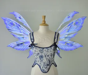 Aynia "Blue Dream" Painted Convertible Iridescent Fairy Wings with Silver Veins, Ready to Ship