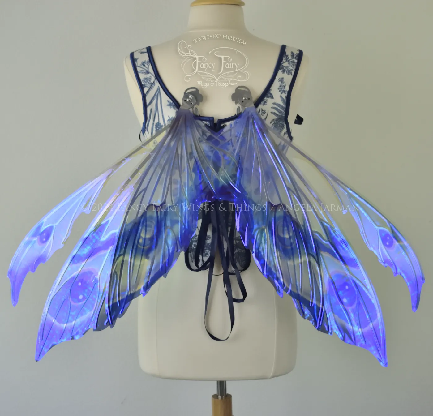 Aynia "Blue Dream" Painted Convertible Iridescent Fairy Wings with Silver Veins, Ready to Ship