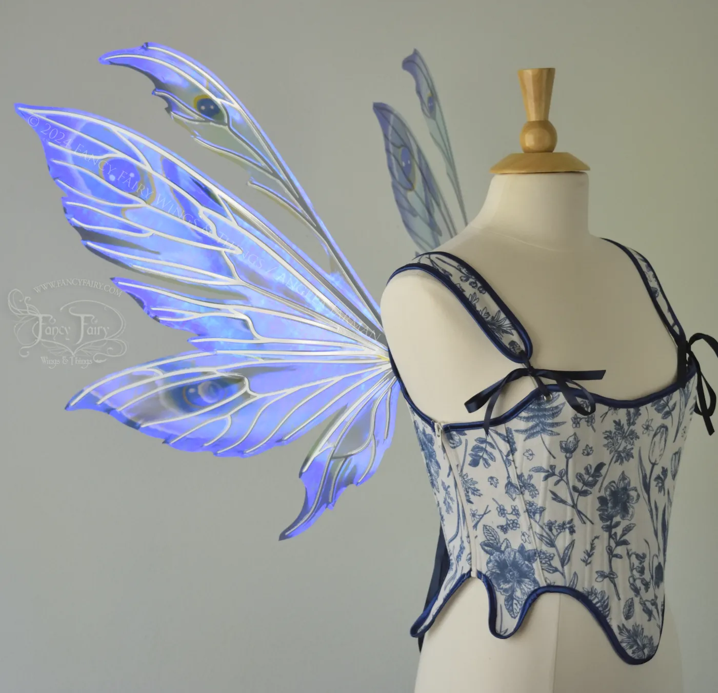 Aynia "Blue Dream" Painted Convertible Iridescent Fairy Wings with Silver Veins, Ready to Ship