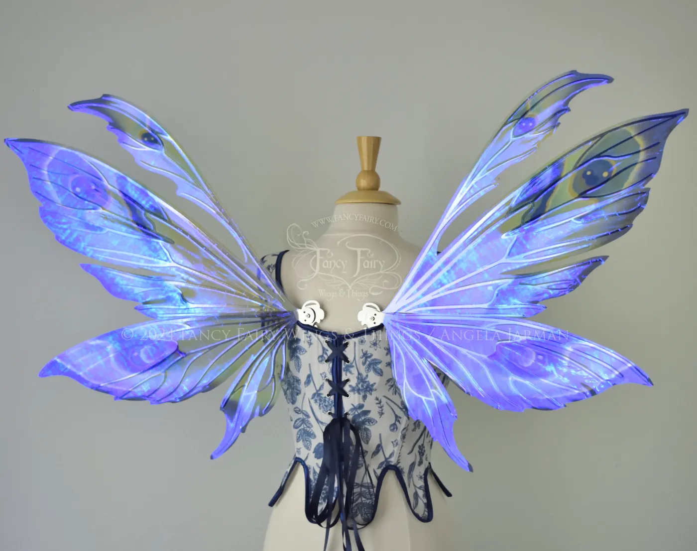 Aynia "Blue Dream" Painted Convertible Iridescent Fairy Wings with Silver Veins, Ready to Ship