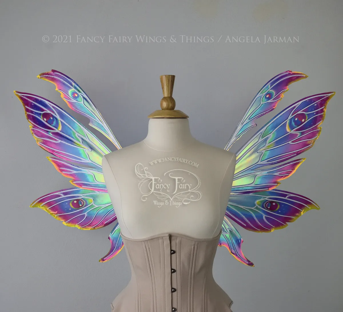Aynia "Electric Rainbow" Painted Convertible Iridescent Fairy Wings with White Veins