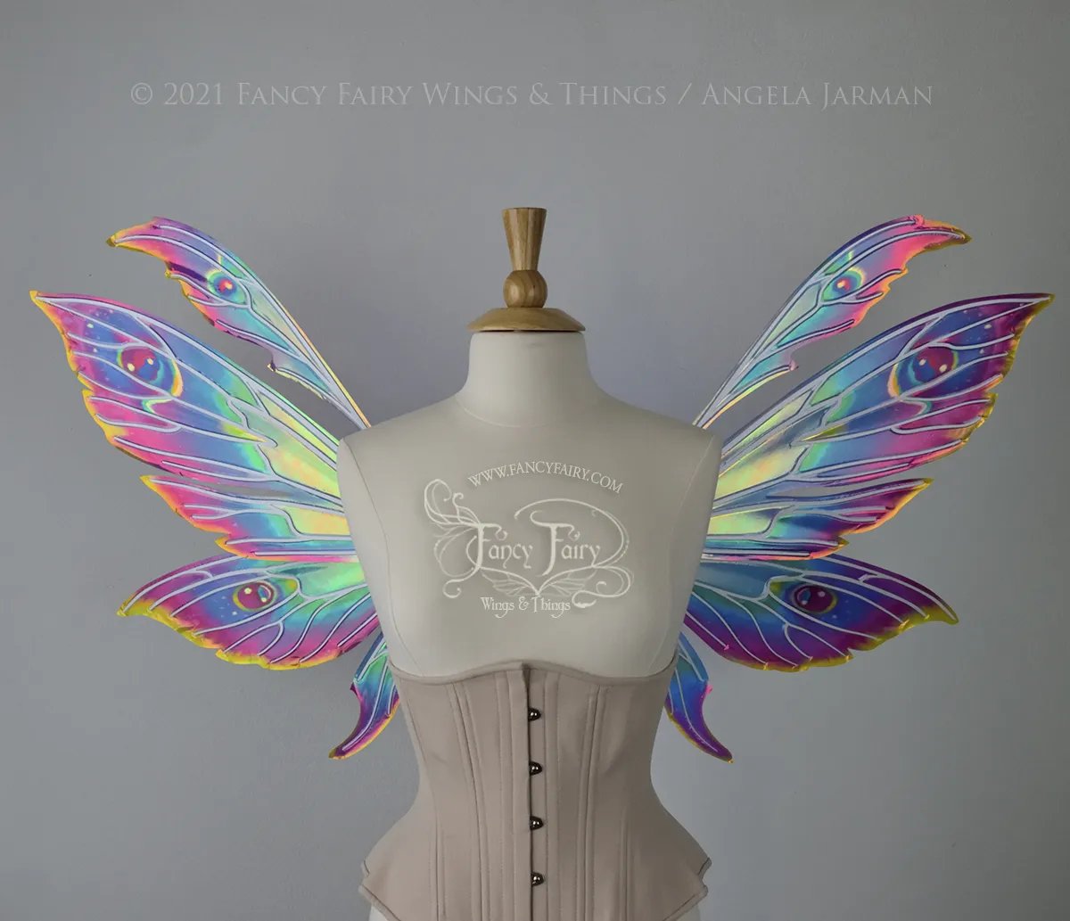 Aynia "Electric Rainbow" Painted Convertible Iridescent Fairy Wings with White Veins