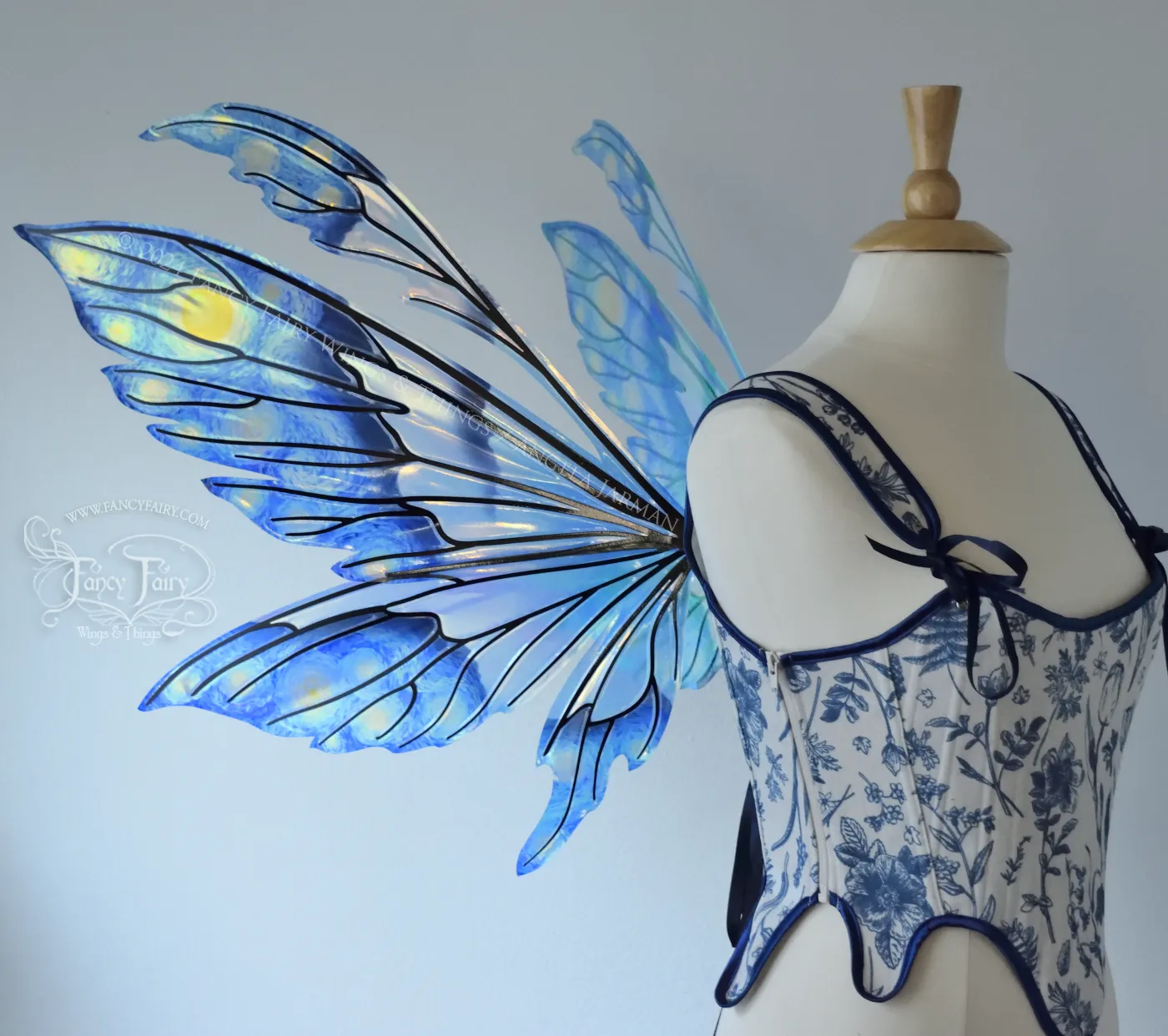 Aynia "Starry Night" Painted Convertible Iridescent Fairy Wings with Black Veins, Ready to Ship