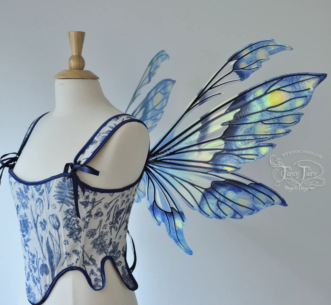 Aynia "Starry Night" Painted Convertible Iridescent Fairy Wings with Black Veins, Ready to Ship