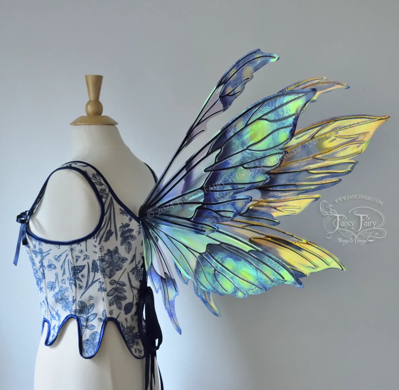 Aynia "Starry Night" Painted Convertible Iridescent Fairy Wings with Black Veins, Ready to Ship