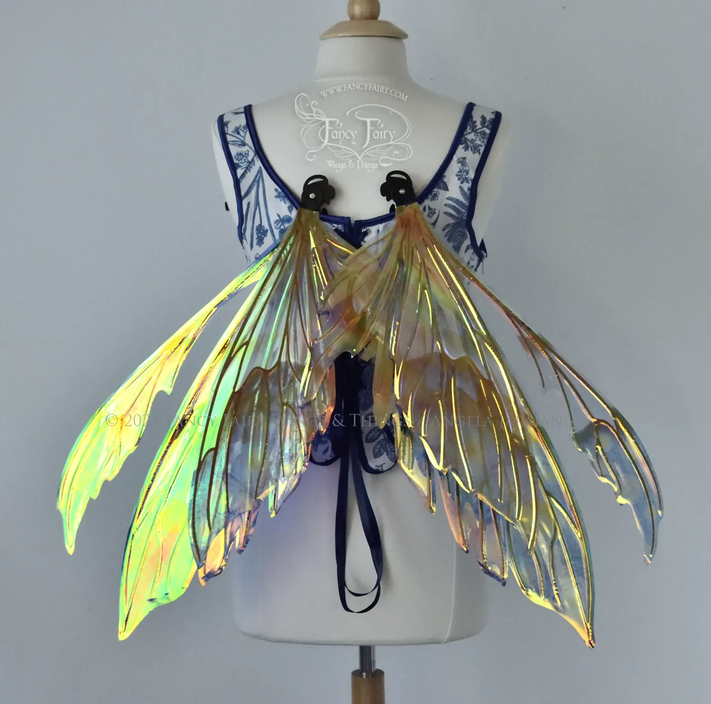 Aynia "Starry Night" Painted Convertible Iridescent Fairy Wings with Black Veins, Ready to Ship