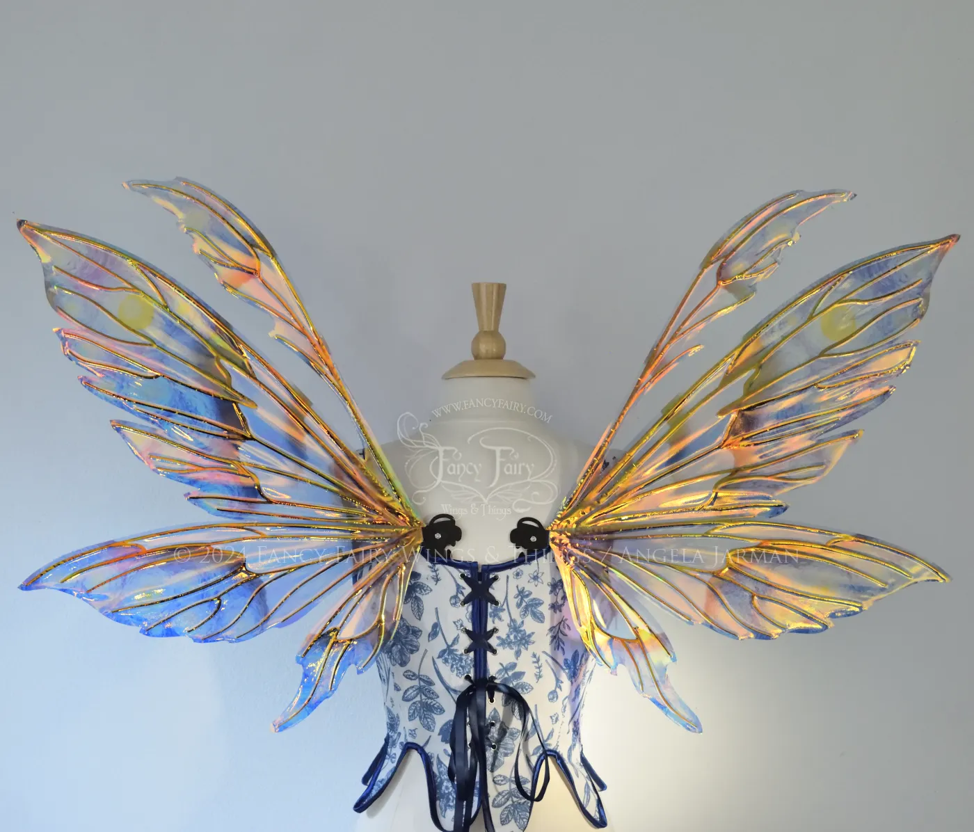 Aynia "Starry Night" Painted Convertible Iridescent Fairy Wings with Black Veins, Ready to Ship