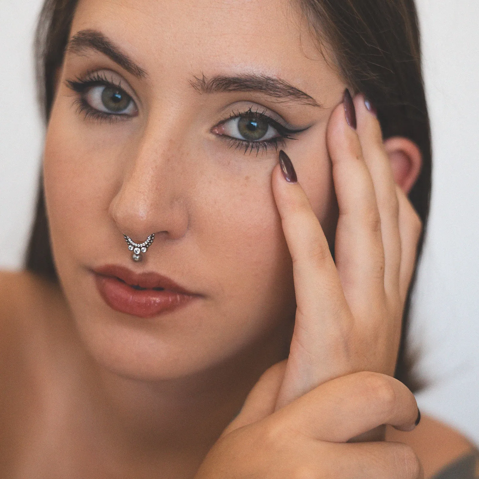 Bejewelled Dot Titanium Septum Clicker With Triple CZ Drop