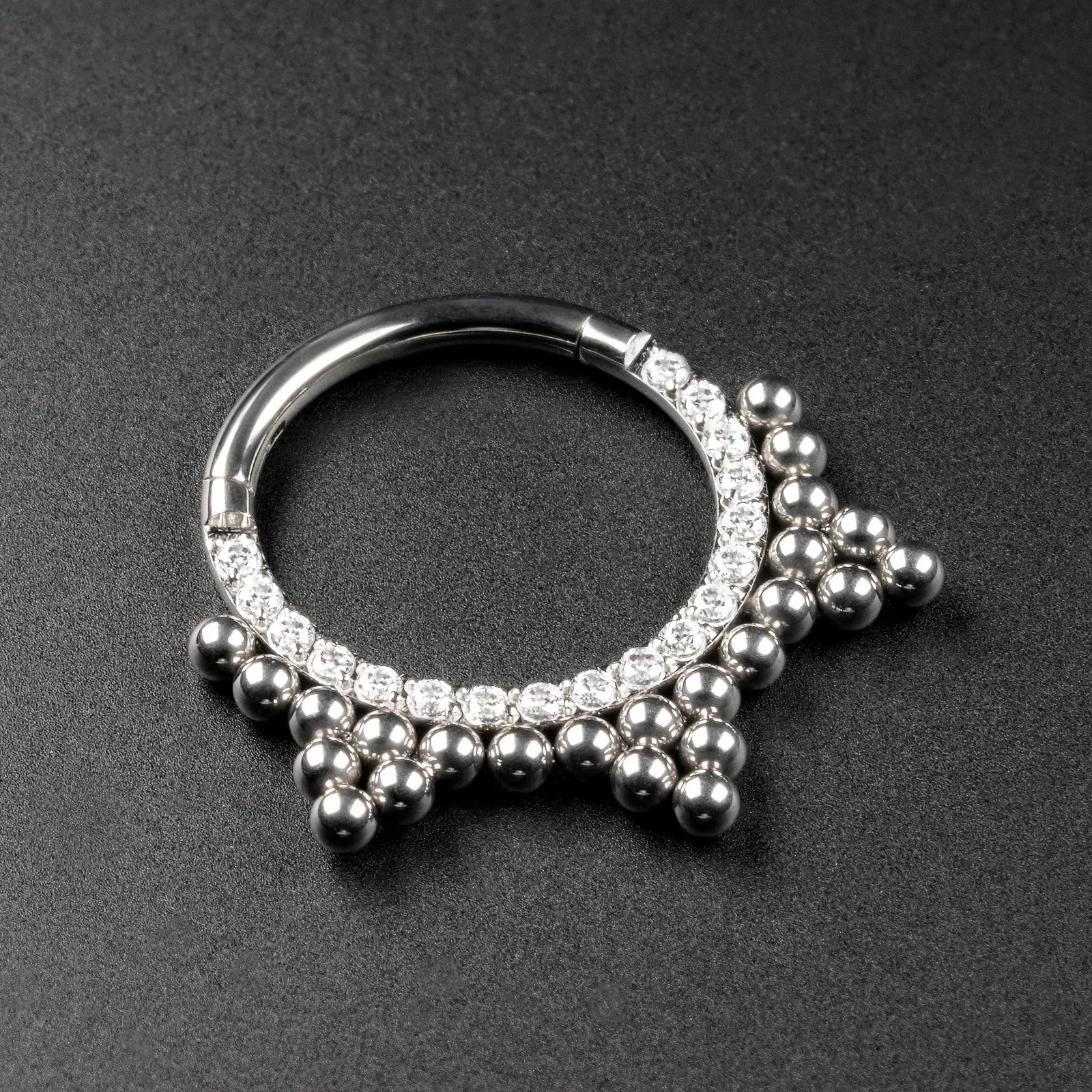 Bejewelled Triple Trinity Dot Titanium Septum Clicker
