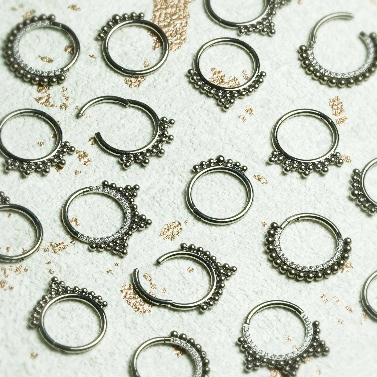 Bejewelled Triple Trinity Dot Titanium Septum Clicker