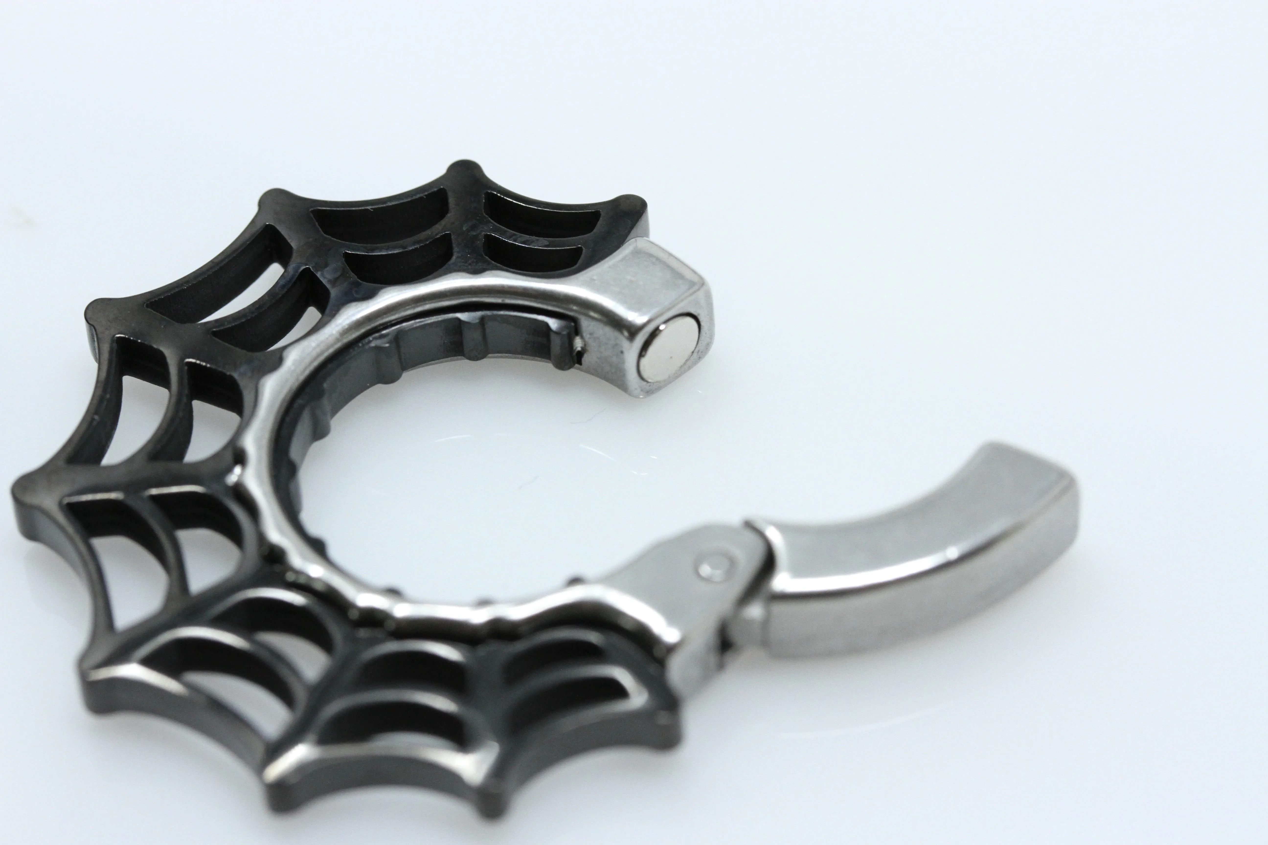 Black Spider Web Hoop Clicker Ear Weights (Pair) - PSS100