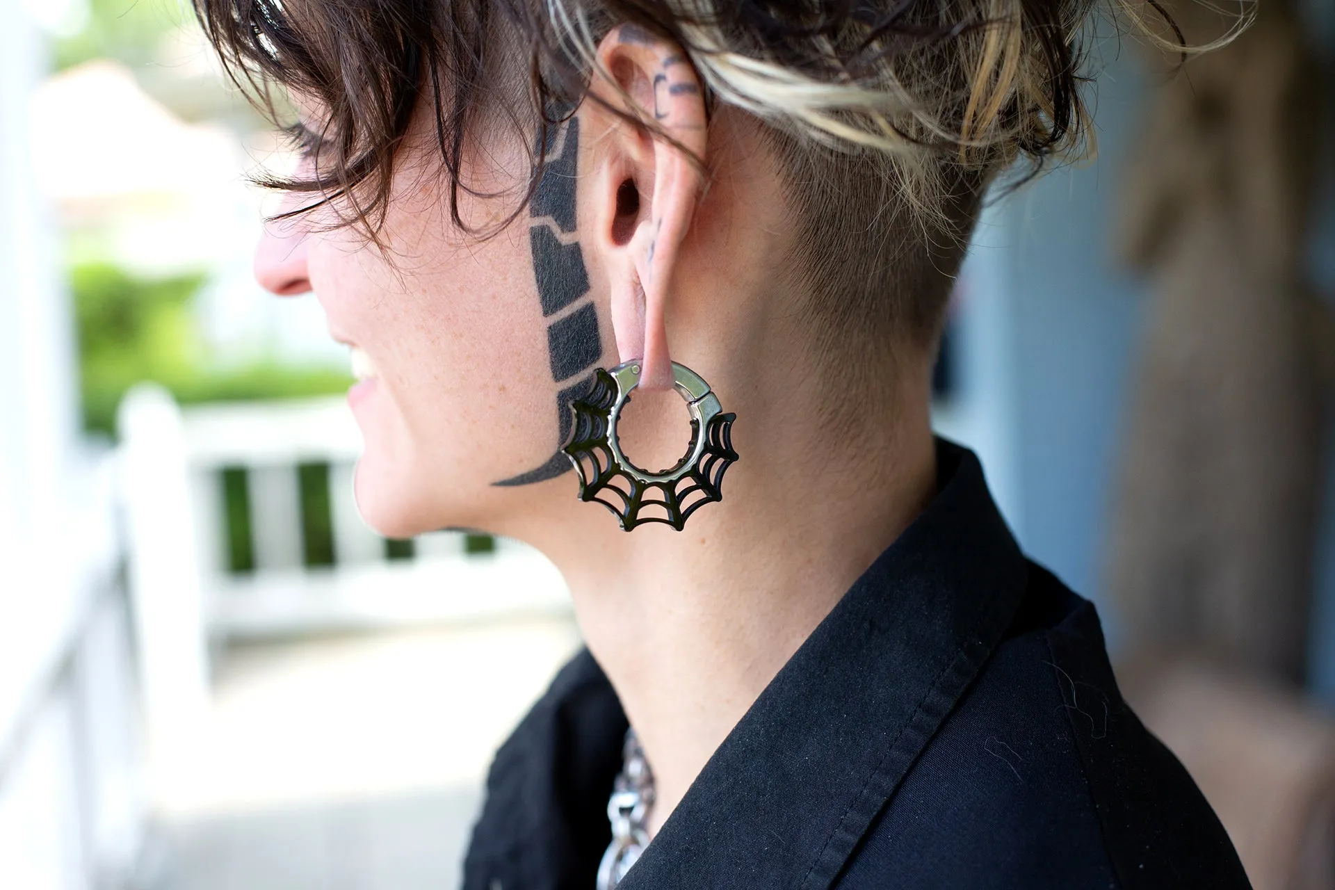 Black Spider Web Hoop Clicker Ear Weights (Pair) - PSS100