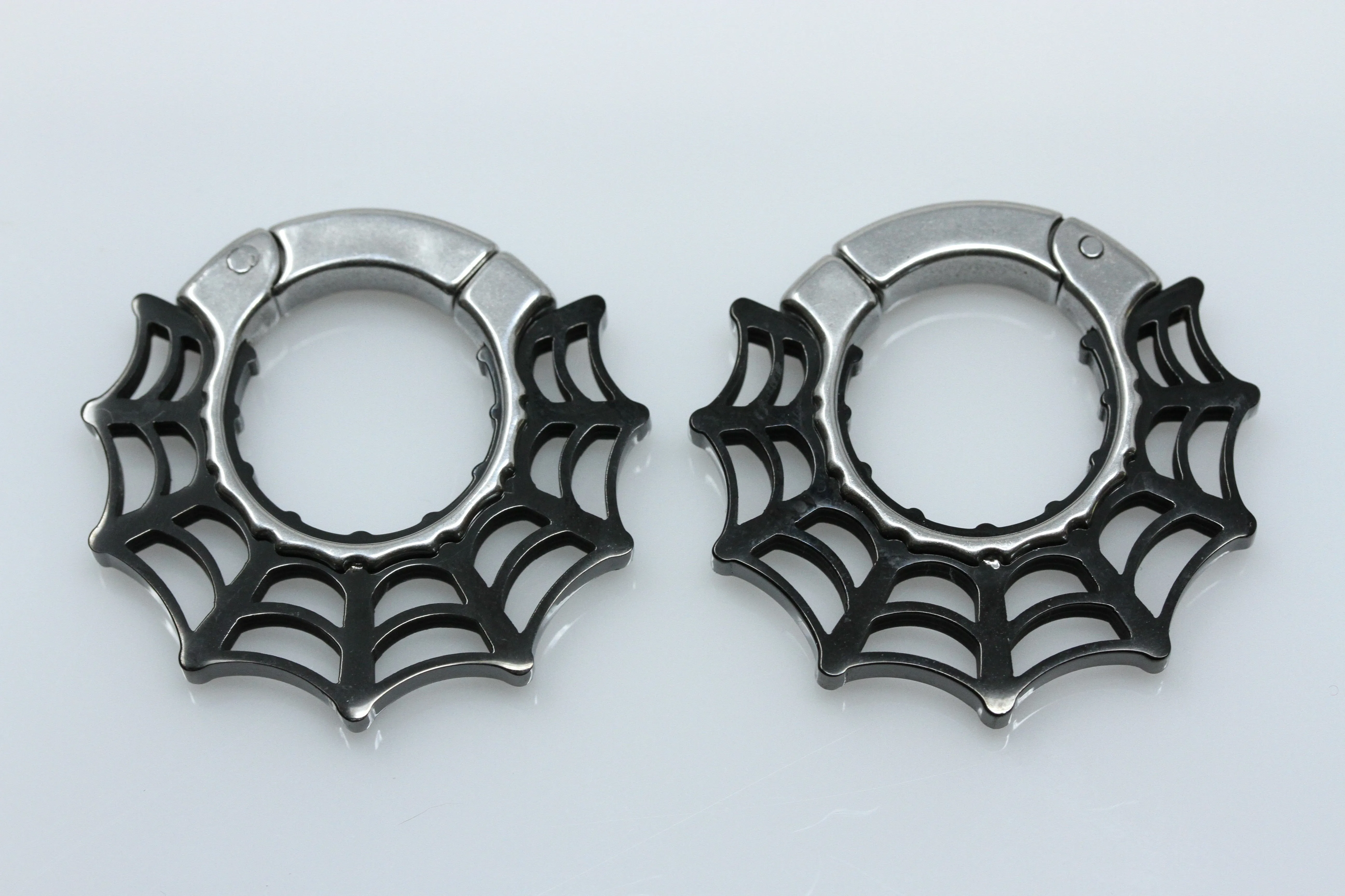 Black Spider Web Hoop Clicker Ear Weights (Pair) - PSS100