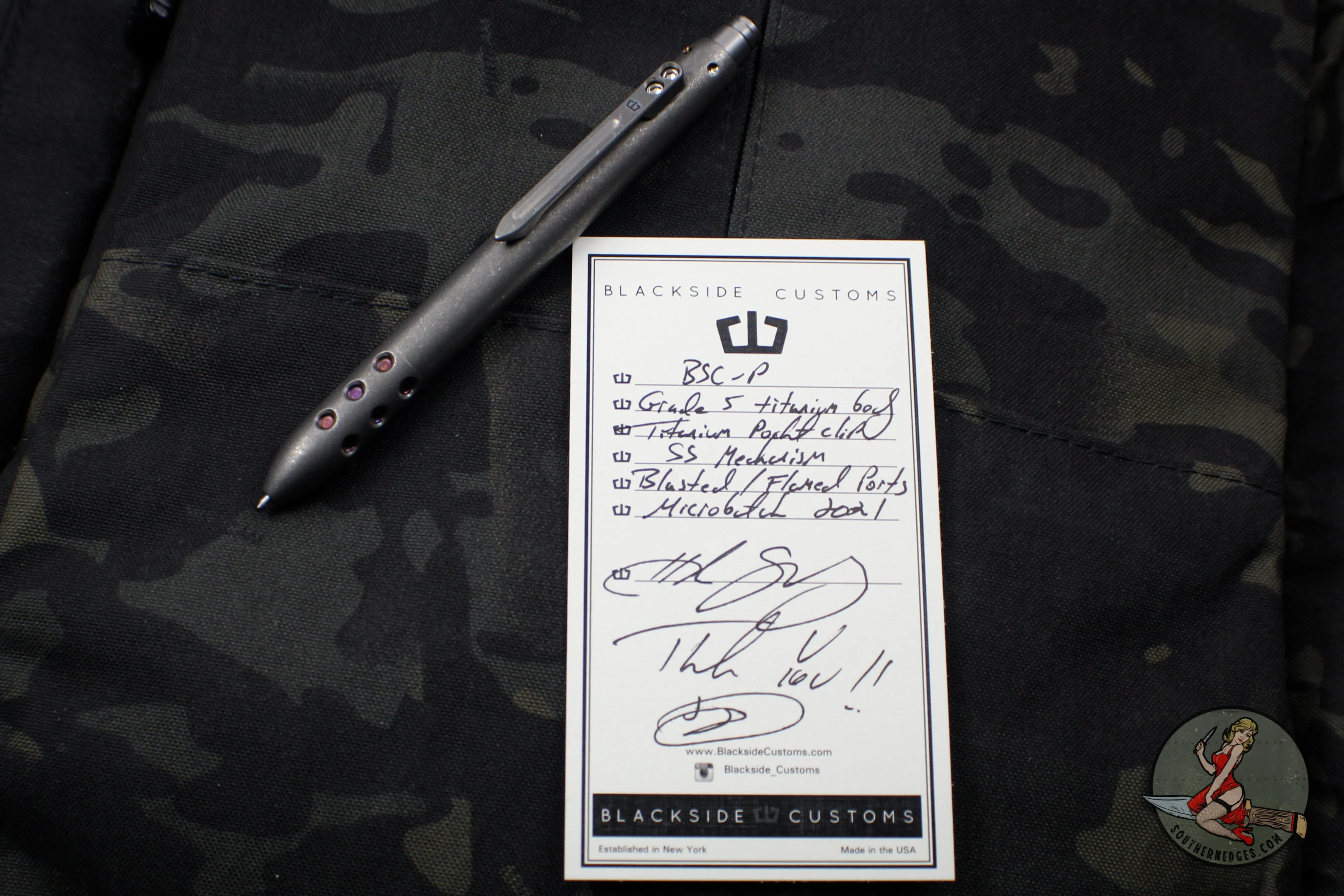 Blackside Customs Blasted Finished Titanium Pen with Flamed Ports