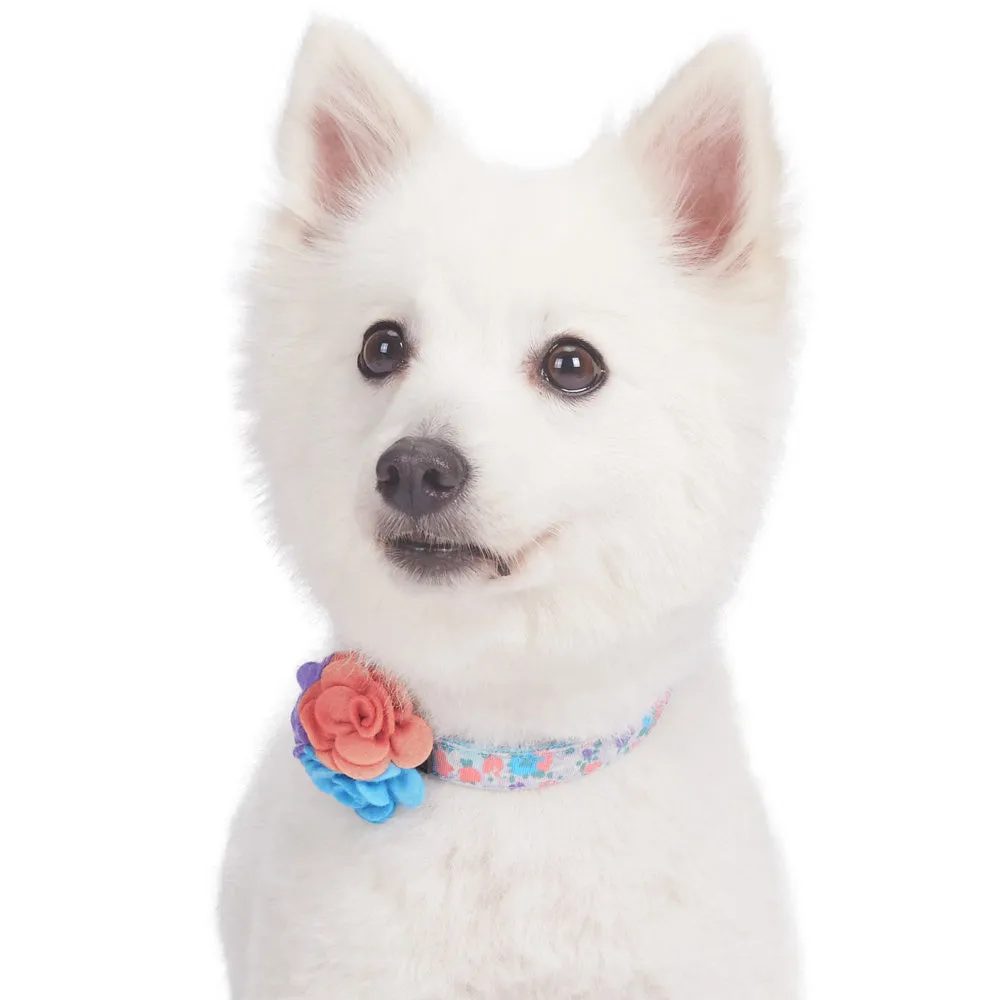 Blueberry Pet Made Well Lovely Floral Print Dog Collar in Lavender with Detachable Flower Accessory